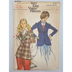 Very Easy Vogue Sewing Pattern Size 12 Bust 34 Semi Fitted Jacket- UNCUT 70's